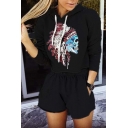 New Stylish Skull Print Cropped Hoodie Shorts Co-ords