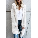 New Trendy Simple Plain Dopen Front Hooded Long Sleeve Cardigan