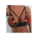 New Stylish Embroidery Floral Pattern Sexy Strap Front Bralet