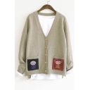 Lovely Cartoon Pattern V-Neck Long Sleeve Buttons Down Cardigan