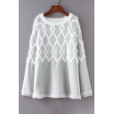 New Stylish Color Block Print Round Neck Long Sleeve Pullover Sweater