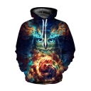 Fashionable Galaxy Owl Flame Pattern Long Sleeves Pullover Hoodie with Pocket