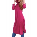Simple Fashion Hooded Long Sleeve Midi Dress with Double Pockets
