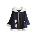 New Fashion Heart Patchwork Contrast Cuff Hooded Long Sleeve Cape Coat