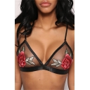 New Stylish Embroidery Floral Pattern Sexy Sheer Mesh Bralet