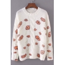 New Stylish Floral Print Round Neck Long Sleeve Pullover Sweater