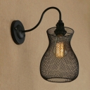 Industrial 7''W Wall Sconce with Metal Mesh and Gooseneck Fixture Arm