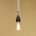 Industrial Mini Rope Pendant Light in Bare Bulb Style, Black