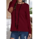 Simple Plain Elbow Patchwork Round Neck Long Sleeve Tee
