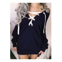 Sexy Attached Straps V-Neck Off the Shoulder Long Sleeves Pullover Sweatshirt