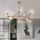 Industrial 10-Light Chandelier 38''W in Bare Bulb Style, Gold