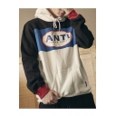 Color Block Letter Print Pocket Long Sleeve Hoodie for Couple