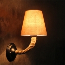 Industrial Wall Sconce with Rope Fixture Arm and Fabric Shade
