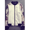 Peasant Style Floral Pattern Long Sleeves Zippered Quilted Men's Baseball Jacket
