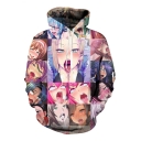 Japanese Style Ahegao Anime Pattern Long Sleeves Round Neck Pullover Hoodie with Pocket