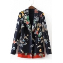 Fashion Floral Print Double Breasted Notched Lapel Leisure Tunic Blazer