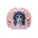 Lovely Cat Print Long Sleeve Round Neck Pullover Sweatshirt for Couple