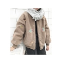 Chic Embroidery Floral Pattern Long Sleeve Stand-Up Collar Coat