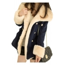 Elegant Faux Fur Padded Cuffs Long Sleeves Double Breasted Drawstring Waist Coat with Pockets