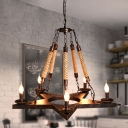 Industrial Vintage 28''W Chandelier with Hanging Rope in Rust, 5 Light