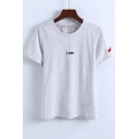 Simple Letter & Sweetheart Print Round Neck Short Sleeve Leisure T-Shirt