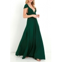Chic Plunge Neck Open Back Simple Plain Maxi Dress with Multi-Way Strap