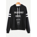 Leisure Letter Drink Striped Pattern Long Sleeves Pullover Casual Hoodie