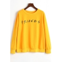 Trendy FRIENDS Letter Dotted Pattern Round Neck Long Sleeves Pullover Sweatshirt