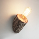 Industrial Wall Sconce with Wooden Lamp Base in Bare Bulb Style