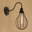 Industrial Wall Sconce with Gooseneck Fixture Arm and Teardrop Metal Cage