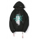 Cool Letter Graffiti Pattern Long Sleeves Pullover Hoodie Embellished with Letter Straps