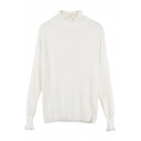 Simple Plain Ruffle Hem Mock Neck Long Sleeve Pullover Sweater