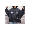 Funny Doll Embellished Tassel Hem Long Sleeve Cropped Coat