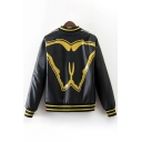 Fashionable Butterfly Pattern Contrast Striped Trimmed Long Sleeves Zip-up Baseball Jacket with Pockets
