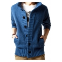 Casual Button Down High Neck Long Sleeves Ribbed Cardigan with Pockets