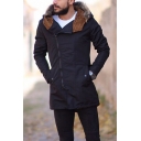 Leisure Long Sleeves Zip-up Faux Fur Trimmed Hooded Coat with Pockets