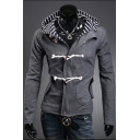 Casual Long Sleeves Striped Padded Hooded Zippered Double Buttons Jacket with Flap-Pockets