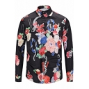 Ethic Floral Printed Point Collar Long Sleeves Button Down Shirt