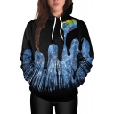 Trendy Paint Pour Forest Night Starry Sky Galaxy Pattern Long Sleeves Pullover Hoodie