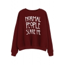 Simple Letter Print Long Sleeve Round Neck Pullover Sweatshirt