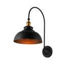 Industrial Wall Sconce with 11.42''W Dome Metal Shade in Barn Style, Black