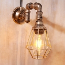 Industrial Wall Sconce with Metal Cage Shade in Pipe Style, Rust