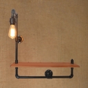 Industrial 23.62''W Pipe Wall Sconce with Wooden Shelf in Bare Bulb Style