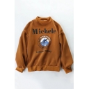 Letter Graphic Print Round Neck Long Sleeve Pullover Sweatshirt