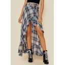 Fashion Plaid Ruffle Dipped Hem A-Line Mini Skirt