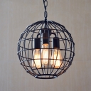 Industrial 3 Light Chandelier 11.81''W with Globe Metal Cage Frame, Black