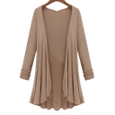 Trendy Open Front Pleated Draped Long Sleeves Asymmetrical Hem Longline Cardigan