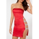 Sexy Split Side Hollow Out Squined Tube Mini Dress