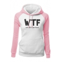 Trendy WTF Letter Printed Color Block Long Sleeves Pullover Slim-Fit Hoodie with Pocket