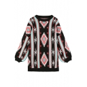 Stylish Striped Geometric Pattern Sweater Mini Shift Dress